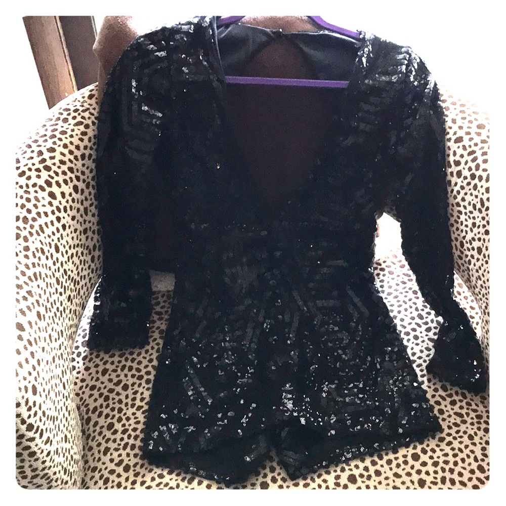 Black Sequin BackOut Shorts Jumpsuit